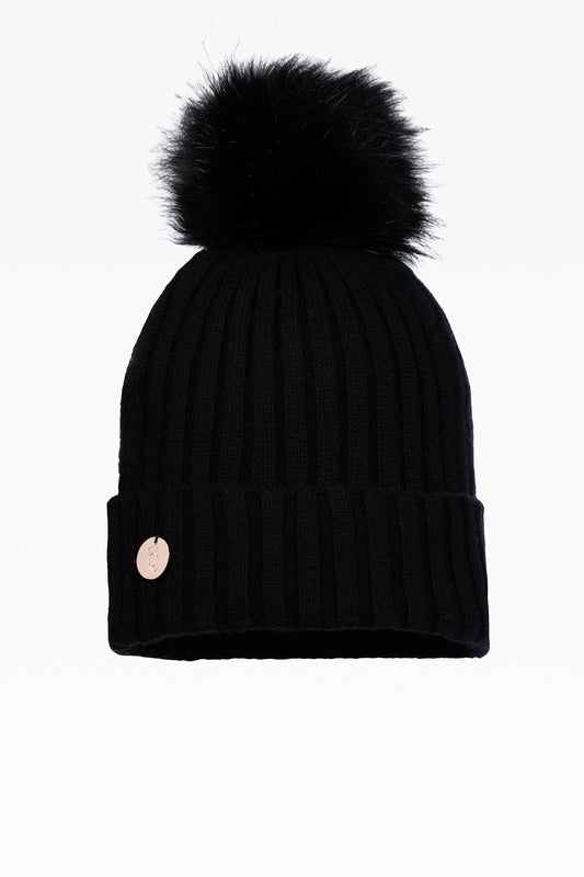 Ava Rib Pom Pom Hat - Faux Fur