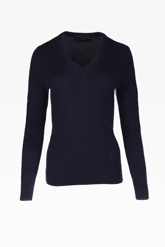 Alice Ladies Cashmere V-Neck Jumper in Navy Blue