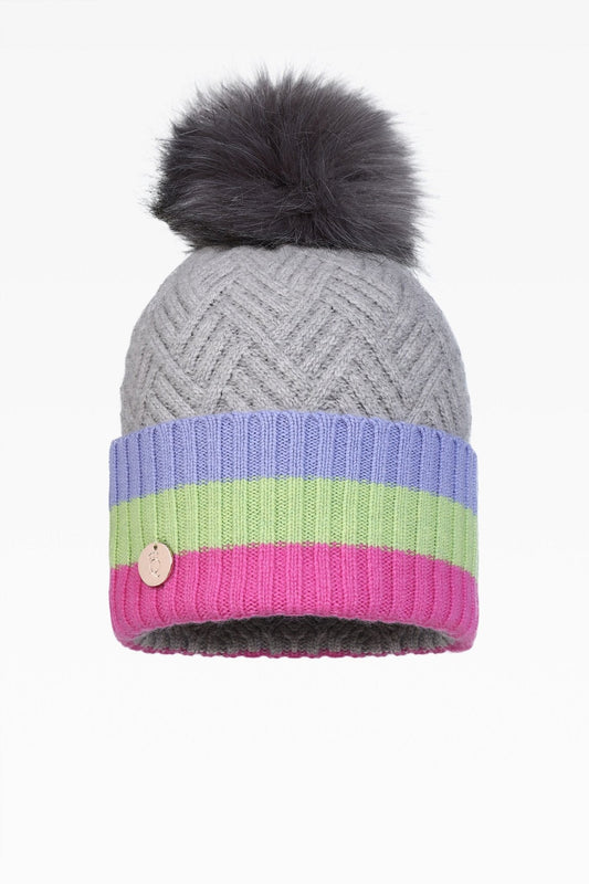 Andie Stripe Pom Hat - Faux Fur