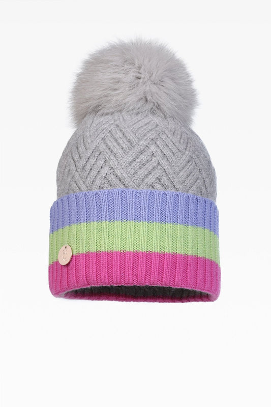 Andie Stripe Pom Hat - Real Fur - Dunedin Cashmere