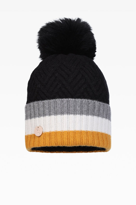 Andie Stripe Pom Hat with Detachable Genuine Fur Pom