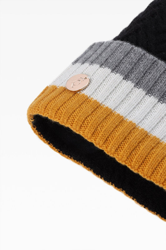 Andie Stripe Pom Hat with Detachable Genuine Fur Pom