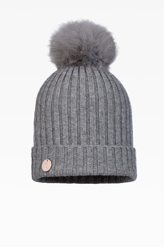 Ava Rib Pom Pom Hat - Real Fur