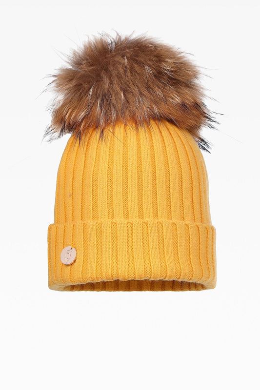 Ava Rib Pom Pom Hat - Real Fur - Dunedin Cashmere