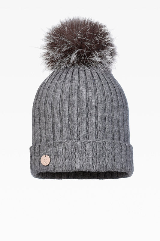 Ava Rib Pom Pom Hat - Real Fur