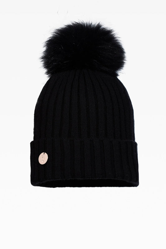 Ava Rib Pom Pom Hat - Real Fur - Dunedin Cashmere