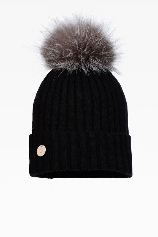 Ava Rib Pom Pom Hat - Real Fur