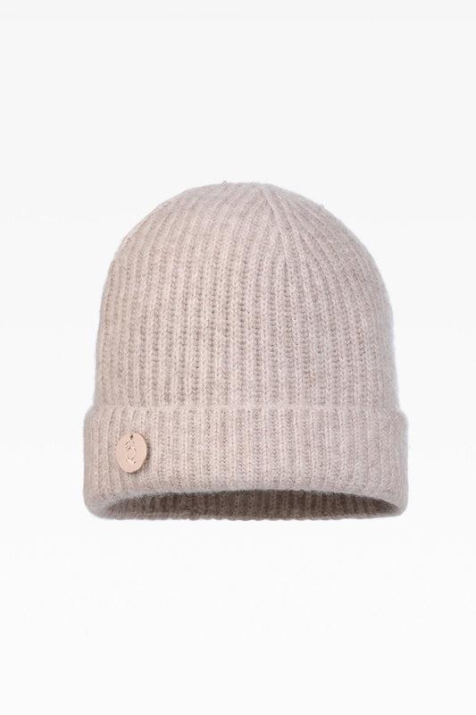 Bardot Ladies Cashmere Rib Turn-Up Hat in Lightweight Beige