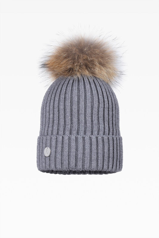 Charlie Rib Pom Pom Hat with Fleece Band - Real Fur