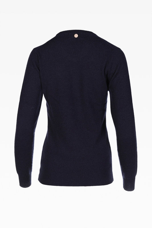 Ella Ladies Crew Neck in Deep Sea Blue: Premium Cashmere & Wool Blend