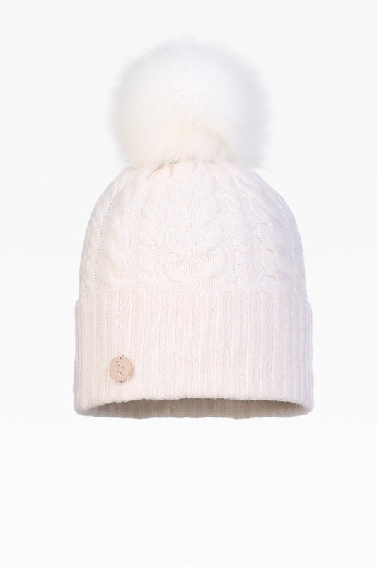 Eve Cable Pom Pom Hat - Faux Fur