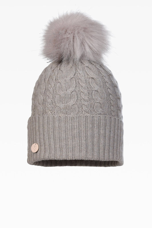 Eve Cable Pom Pom Hat - Faux Fur - Dunedin Cashmere