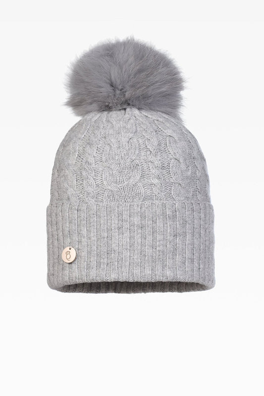 Eve Cable Pom Pom Hat - Faux Fur - Dunedin Cashmere