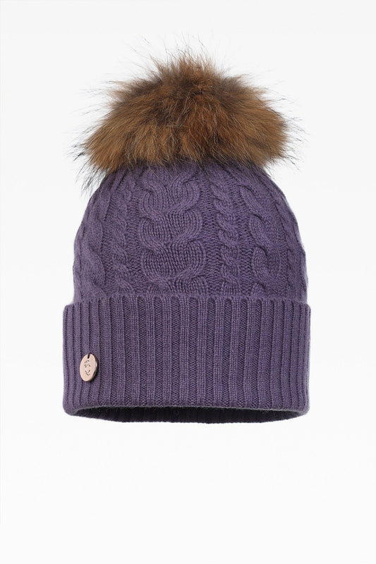 Eve Cable Pom Pom Hat - Real Fur - Dunedin Cashmere