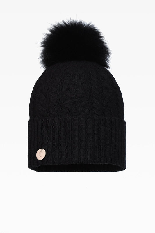 Eve Cable Pom Pom Hat - Real Fur