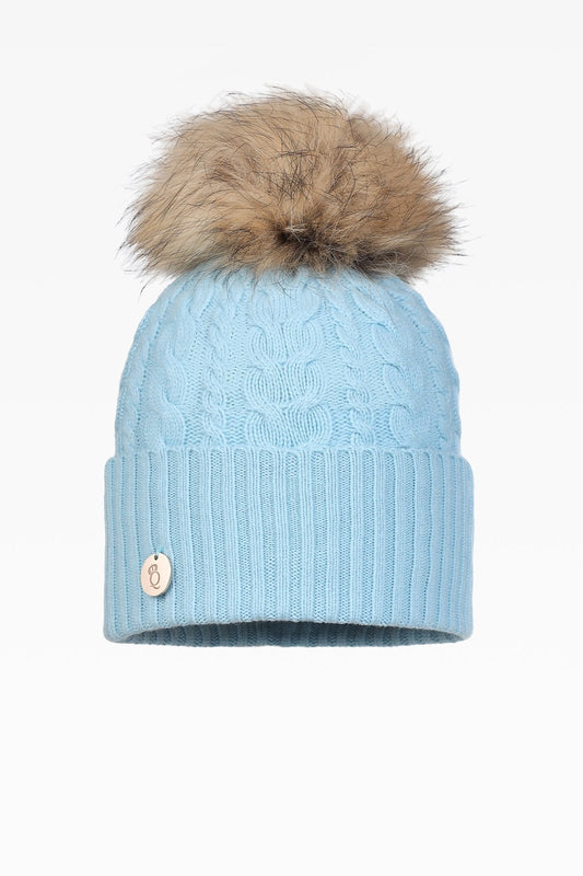 Eve Cable Pom Pom Hat - Real Fur