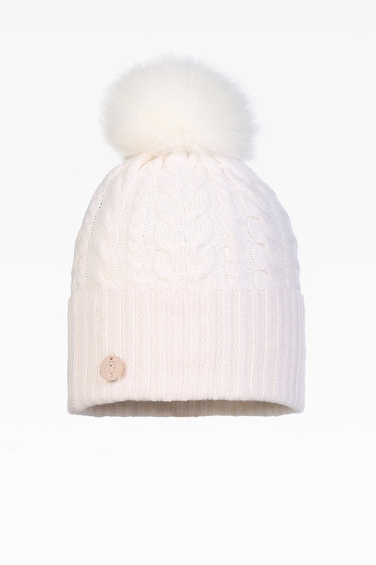 Eve Cable Pom Pom Hat - Real Fur