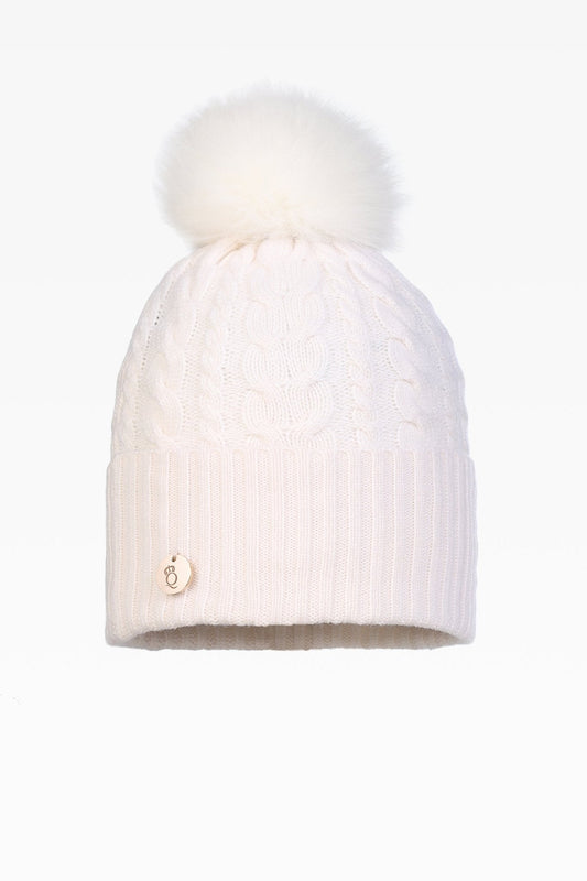 Eve Cable Pom Pom Hat - Real Fur