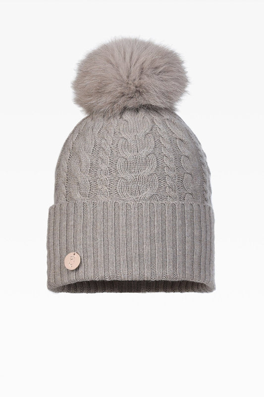 Eve Cable Pom Pom Hat - Real Fur - Dunedin Cashmere