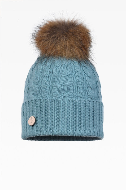 Eve Cable Pom Pom Hat - Real Fur