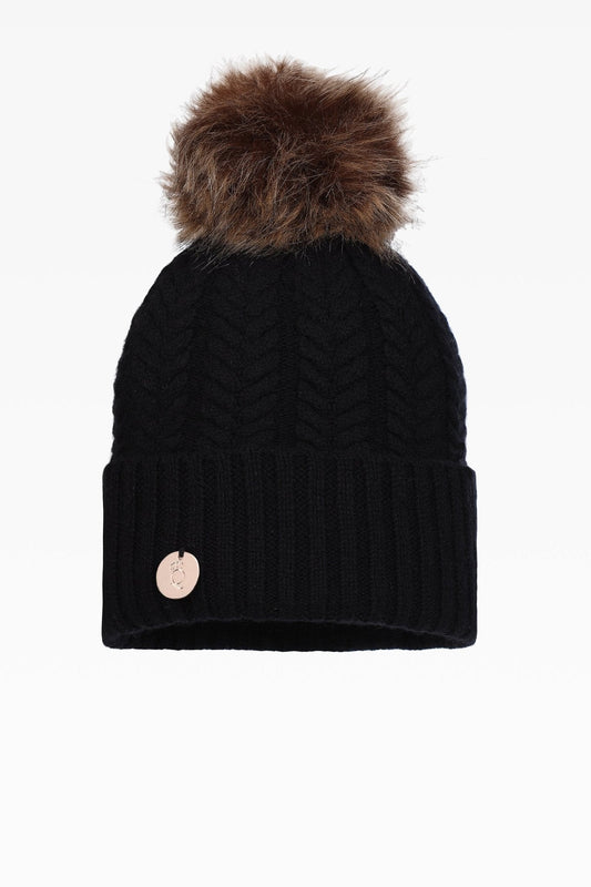 Georgie Cable Rib Pom Pom Hat - Faux Fur