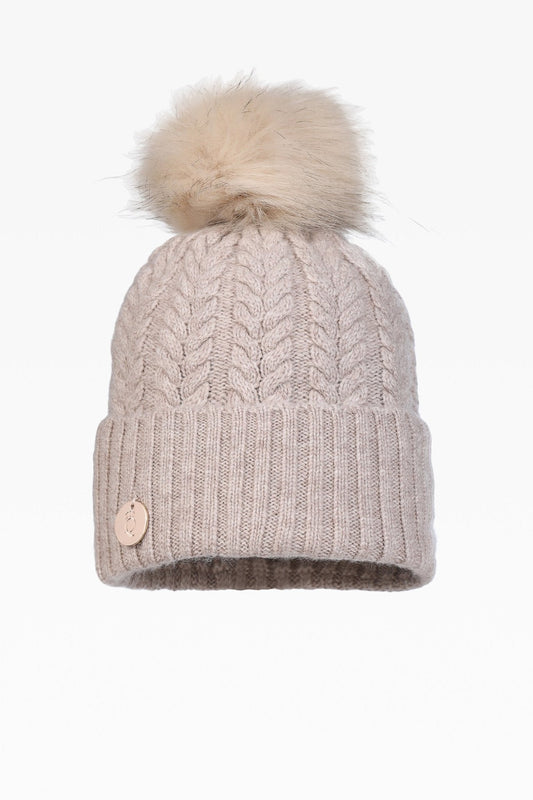 Georgie Cable Rib Pom Pom Hat - Faux Fur