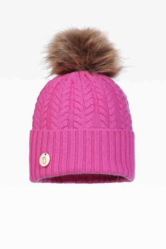 Georgie Cable Rib Pom Pom Hat - Faux Fur