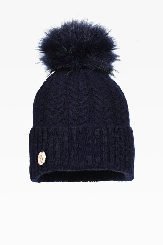 Georgie Cable Rib Pom Pom Hat - Faux Fur