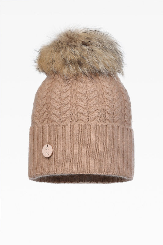 Georgie Cable Rib Pom Pom Hat - Real Fur