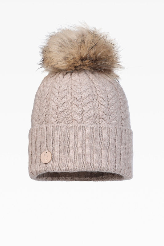 Georgie Cable Rib Pom Pom Hat - Real Fur