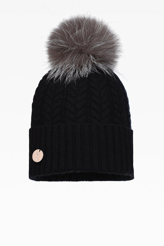 Georgie Cable Rib Pom Pom Hat - Real Fur