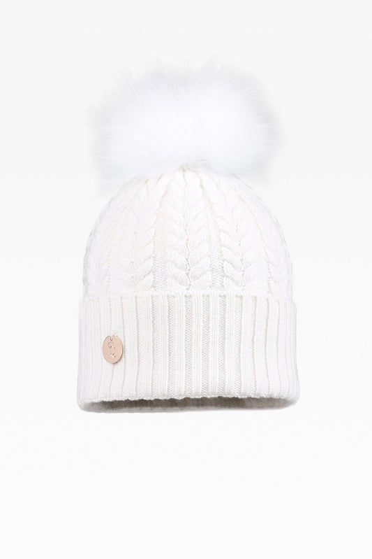 Georgie Cable Rib Pom Pom Hat - Real Fur