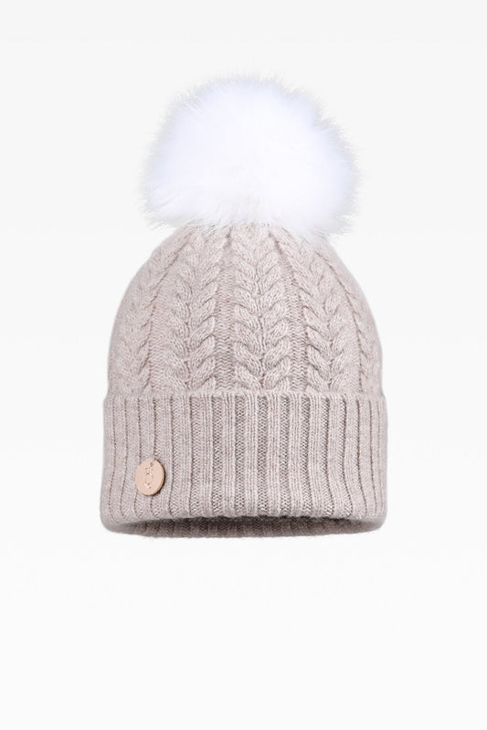 Georgie Cable Rib Pom Pom Hat - Real Fur