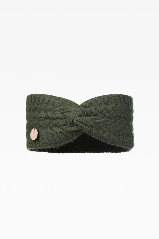 Georgie Ladies Cashmere Cable Headband in Olive: Elegant Warmth