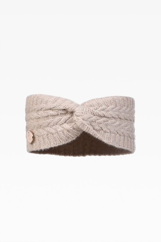Georgie Ladies Cashmere Cable Headband in Lightweight Beige: Elegant Warmth