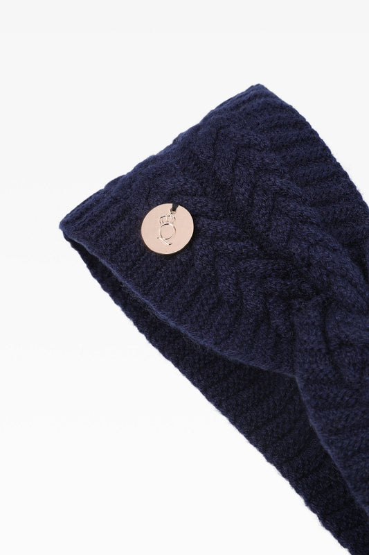 Georgie Ladies Cashmere Cable Headband in Navy: Elegant Warmth