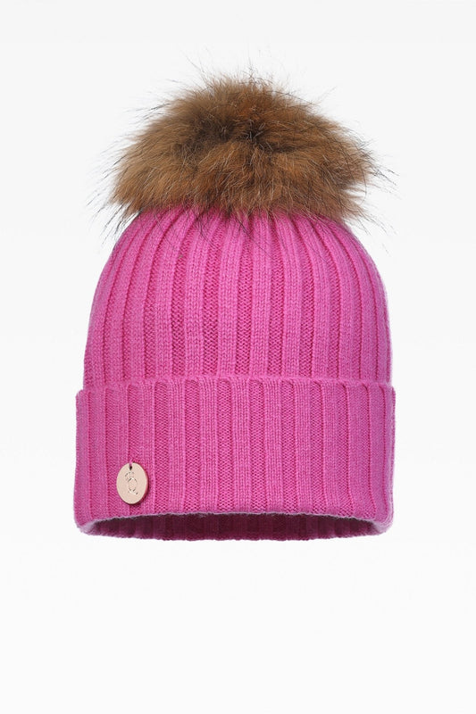 Hayley Cashmere Rib Pom Pom Hat in Charm with Real Fur Pom