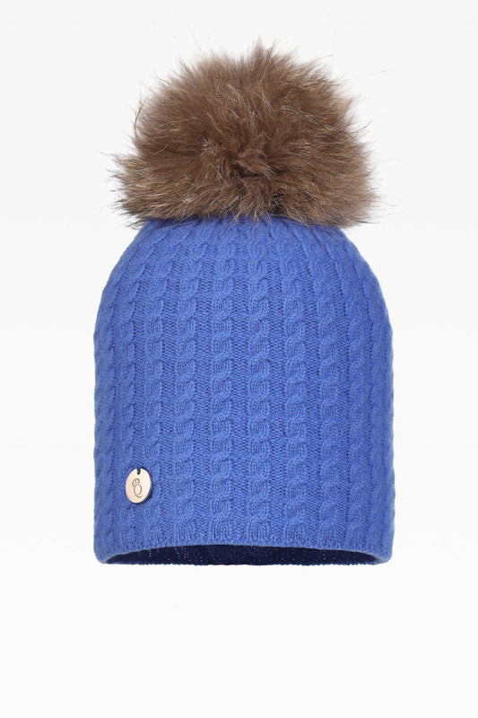 Heidi Cable Pom Pom Hat - Real Fur