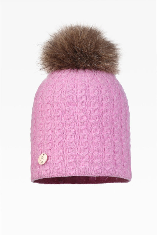 Heidi Cable Pom Pom Hat - Real Fur