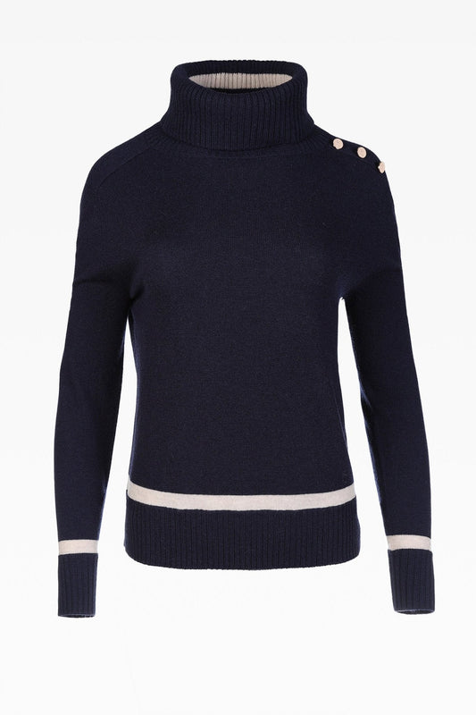 Ivy Ladies Roll Neck in Deep Sea Blue: Cashmere & Wool Blend