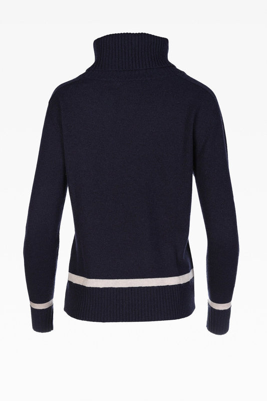 Ivy Ladies Roll Neck in Deep Sea Blue: Cashmere & Wool Blend