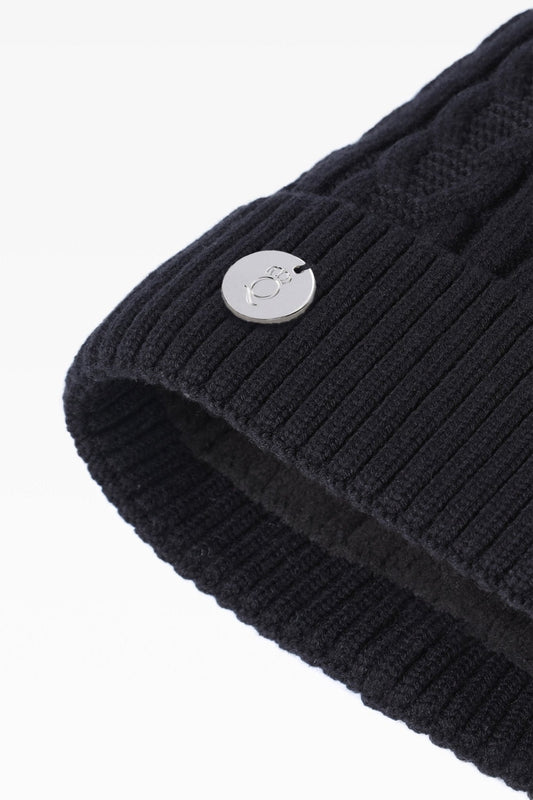 Jamie Cable Pom Pom Hat with Fleece Band - Real Fur - Dunedin Cashmere