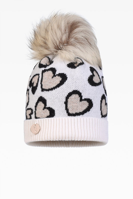 Lily Heart Pom Pom Hat - Real Fur