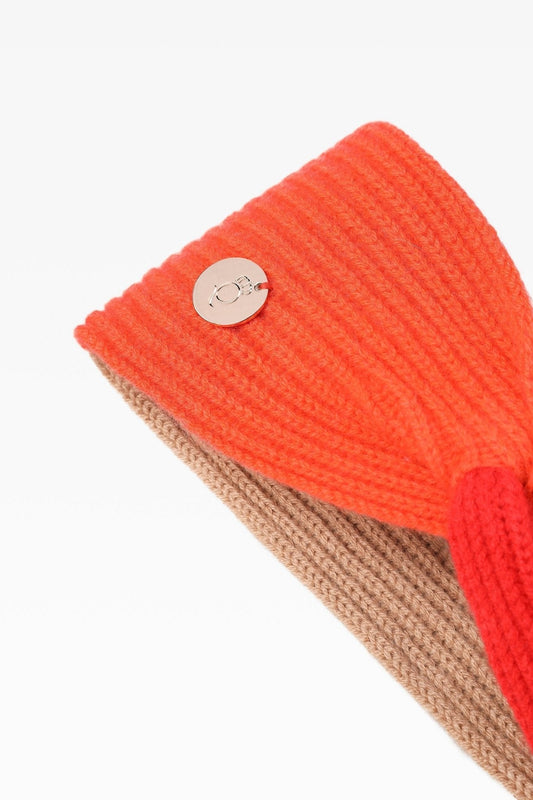 Maisie Orange Mix Ladies Rib Headband: Cashmere & Wool Blend