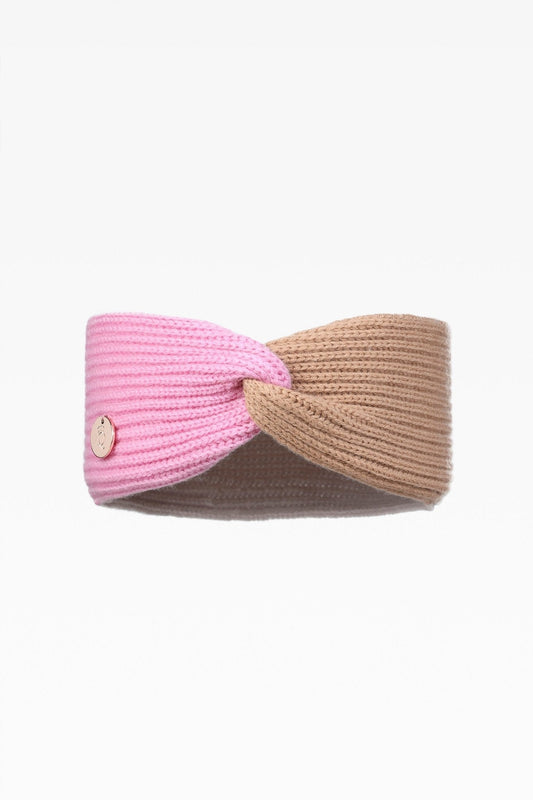 Maisie Pink Mix Ladies Rib Headband: Cashmere & Wool Blend
