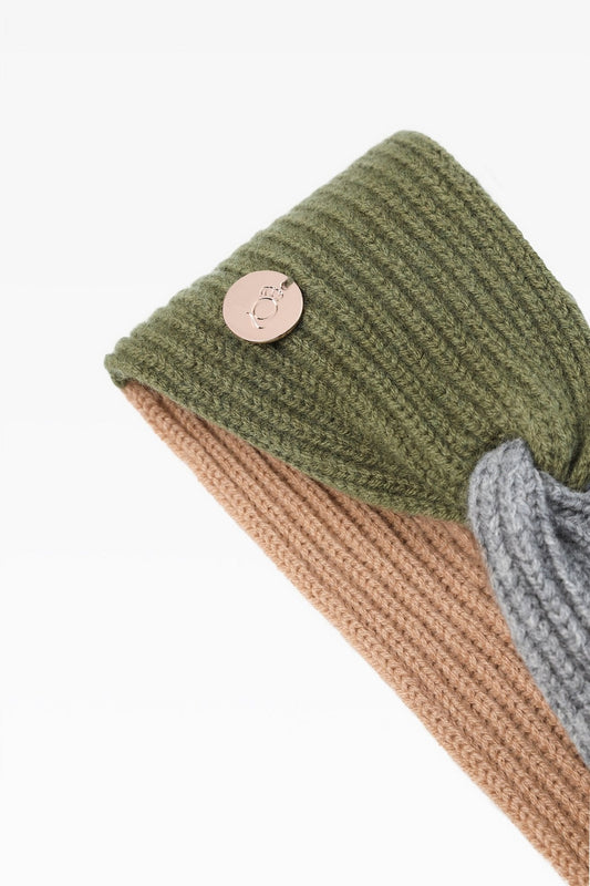 Maisie Green Mix Ladies Rib Headband: Cashmere & Wool Blend