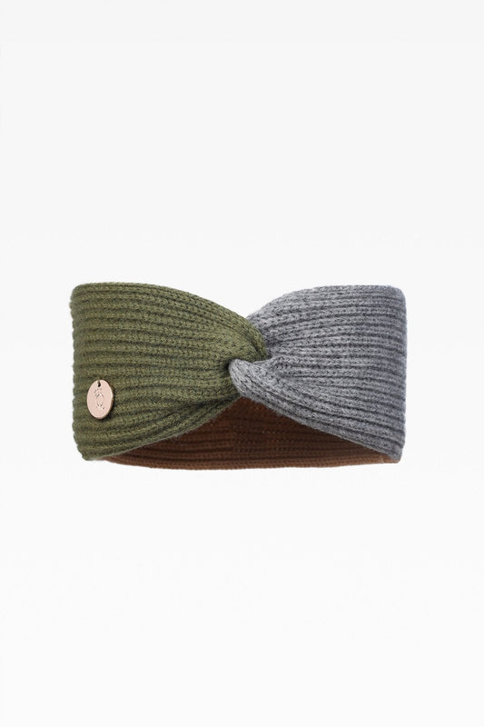 Maisie Green Mix Ladies Rib Headband: Cashmere & Wool Blend