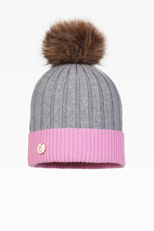 Olivia Pom Pom Two Tone Hat - Faux Fur