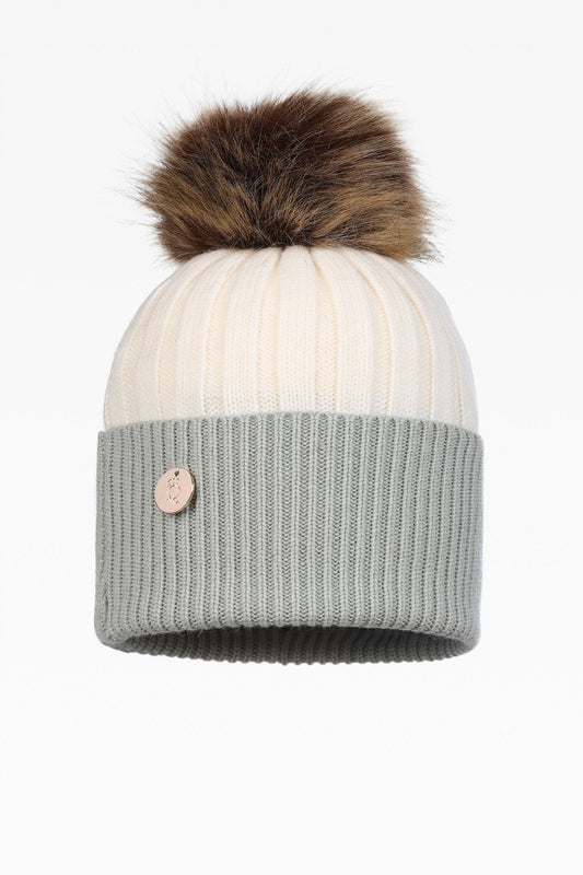 Olivia Two-Tone Hat with Faux Fur Pom: Cashmere & Wool Blend