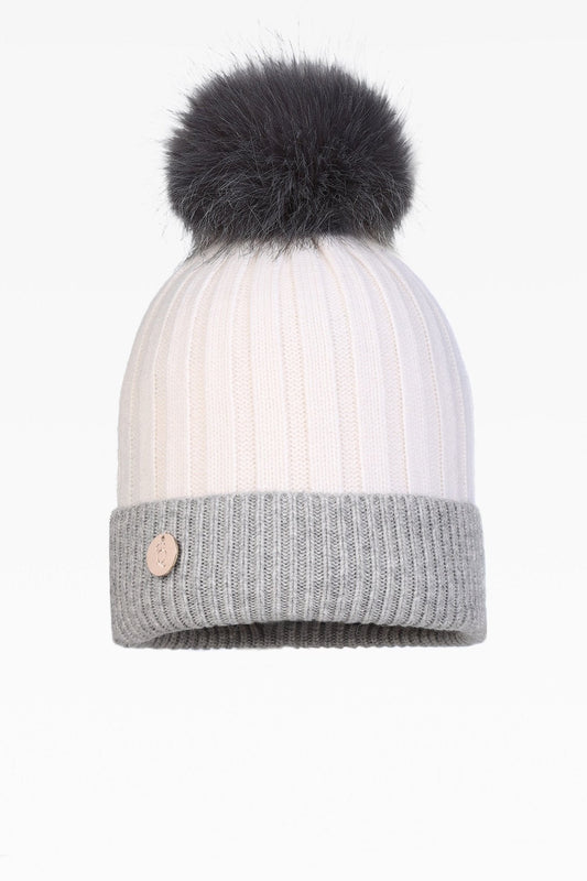 Olivia Two-Tone Hat with Faux Fur Pom: Cashmere & Wool Blend